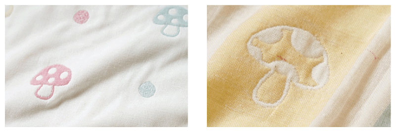 將再生的線用作緯(横)向編織而成，比起一般的香檳花紋，色澤偏淡給人溫柔印象。