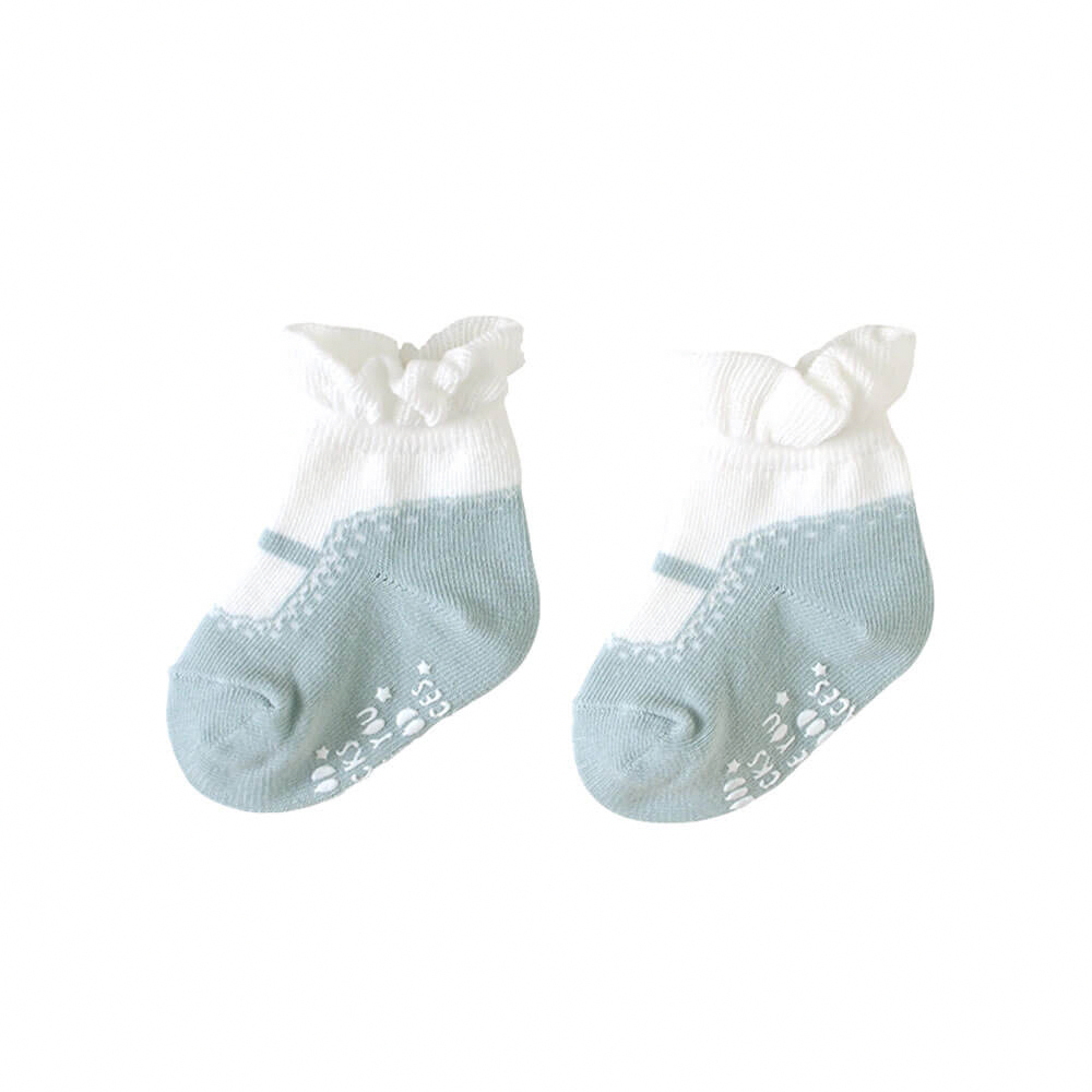 瑪莉珍荷葉短襪 水藍 7~9cm
