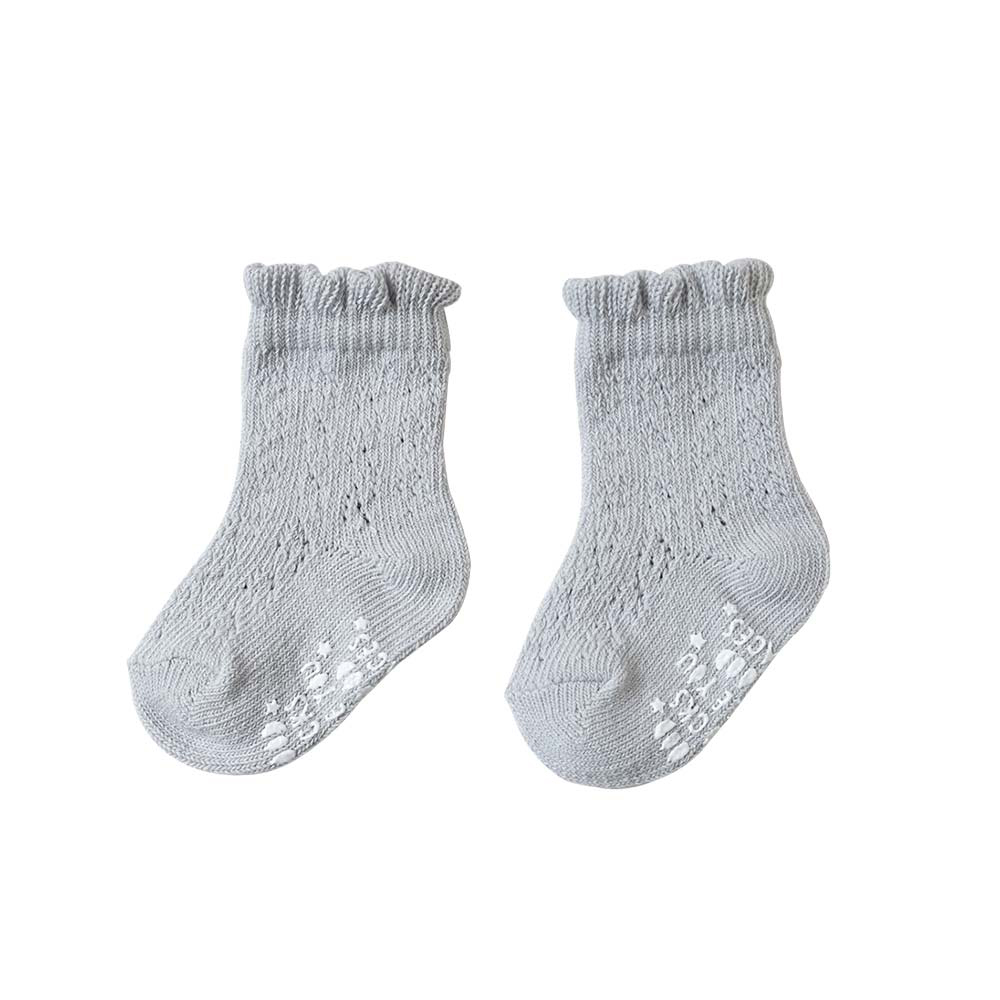 荷葉捲邊襪 灰 13-15cm