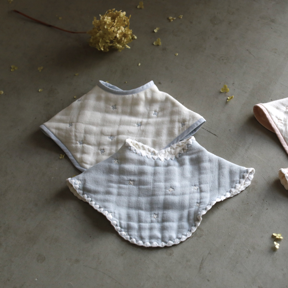 六層紗拍嗝巾圍兜 十字星彩 天空藍