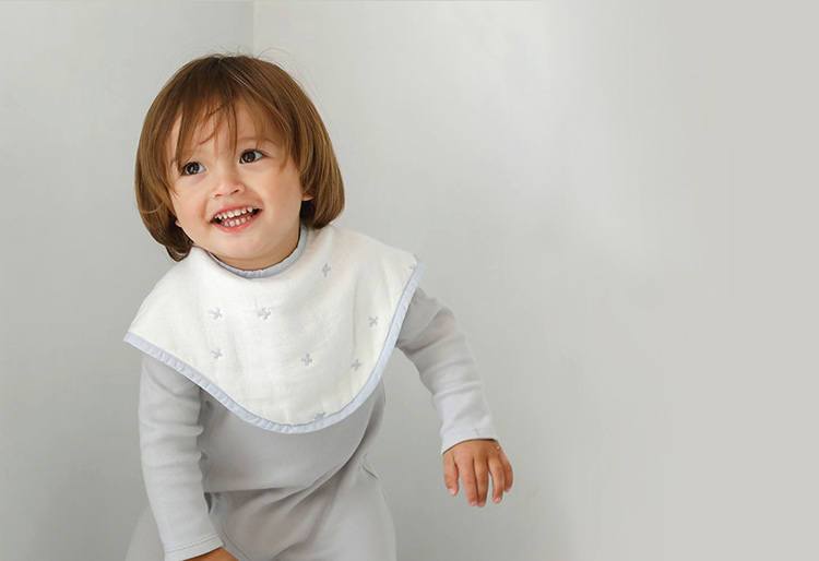 六層紗拍嗝巾圍兜 十字星彩 天空藍