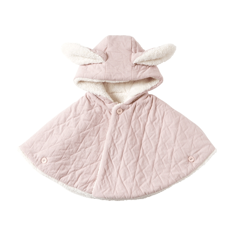 星星刷毛連帽斗篷 粉紅兔