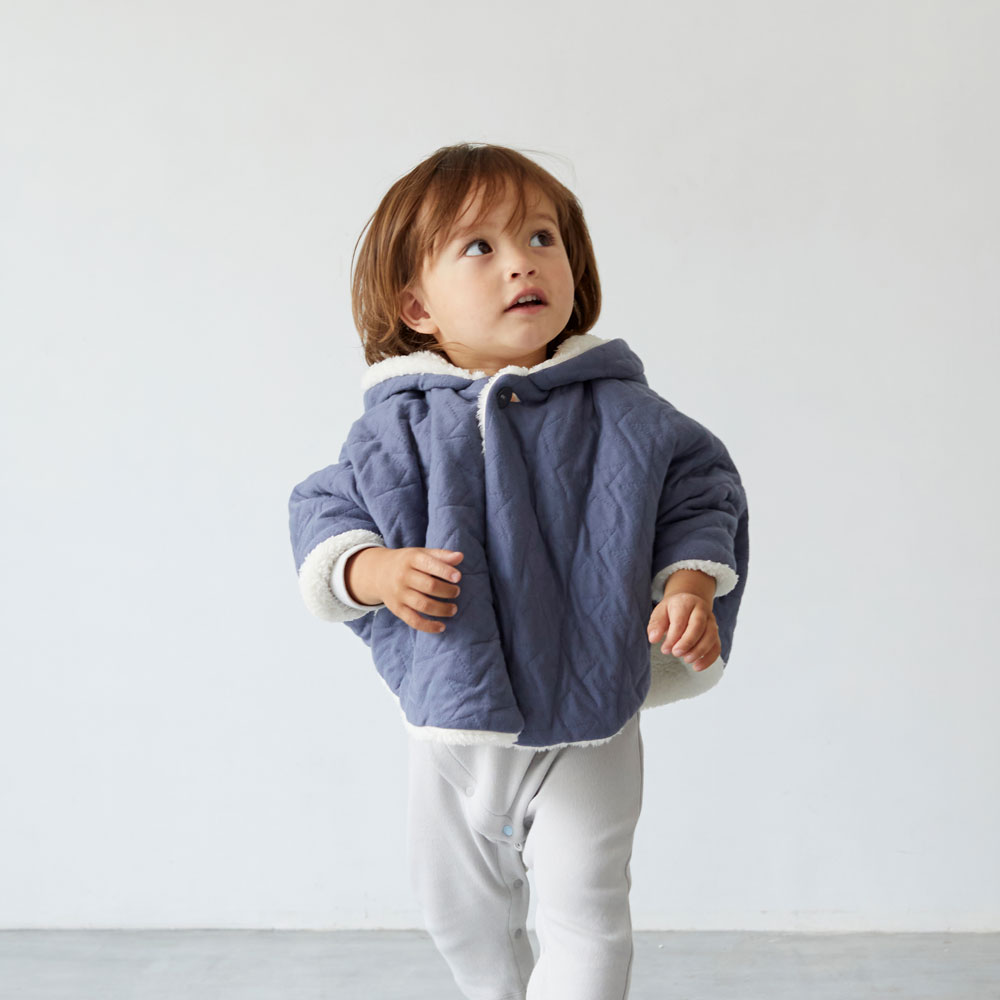 星星刷毛連帽斗篷 深藍熊