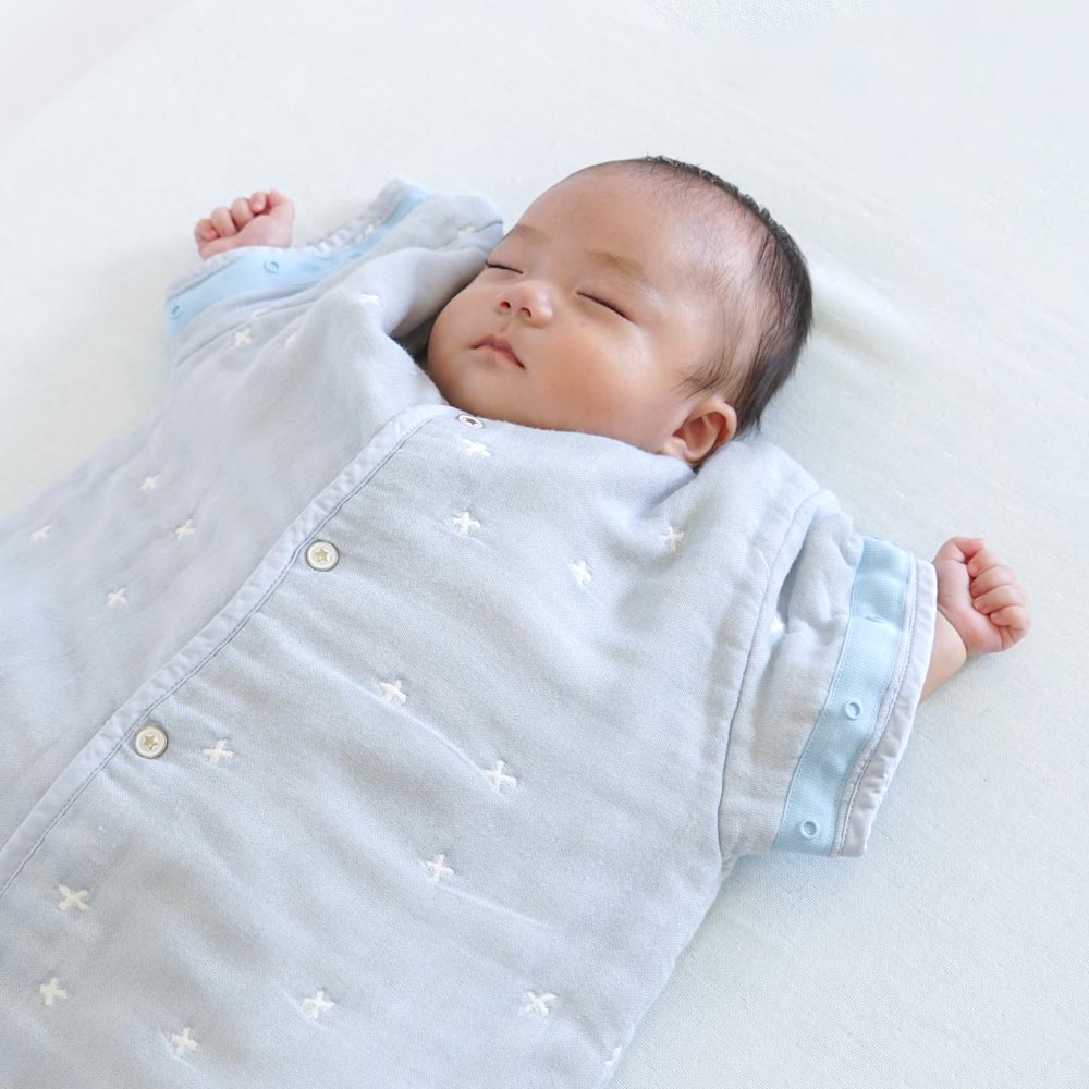 十字星彩六層紗可拆袖成長型睡袍 天空藍