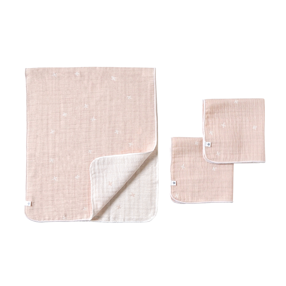 十字星彩三層紗沐浴紗布巾手帕組 夢幻粉