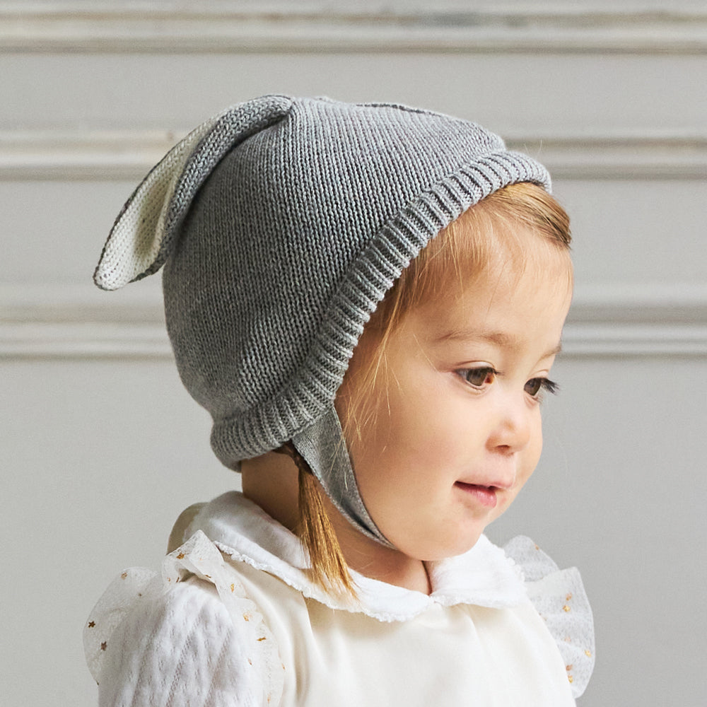 兔耳朵針織帽 灰色