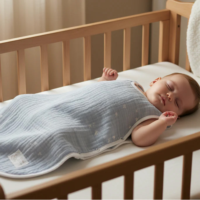 十字星彩 瞬拆涼感天絲三層紗防踢背心 嬰童藍(可拆替換透氣排汗網眼布)