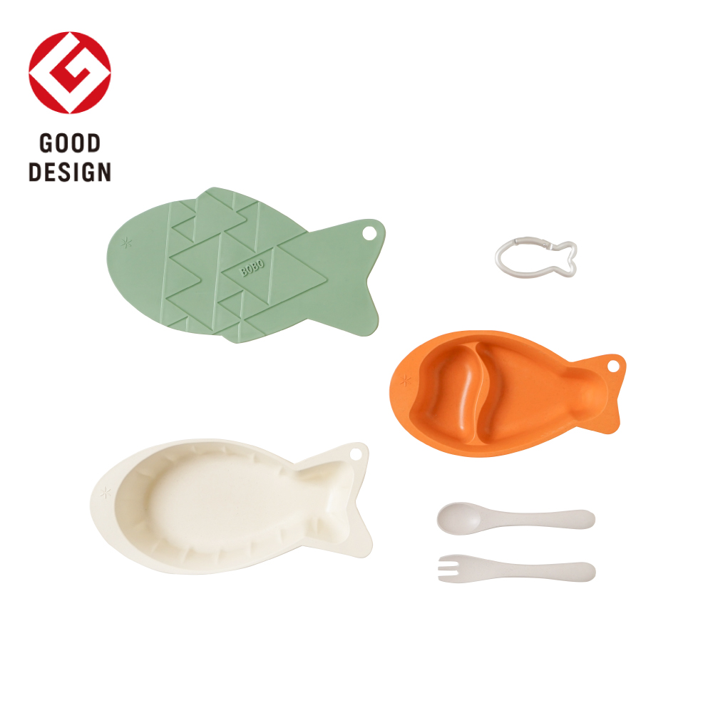 &go福餘竹纖維魚型餐具組 楓葉橘