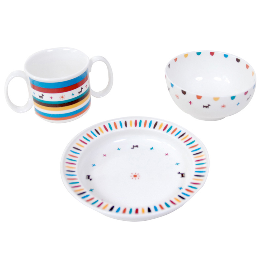 幾何圖騰強化陶瓷3件餐具組.