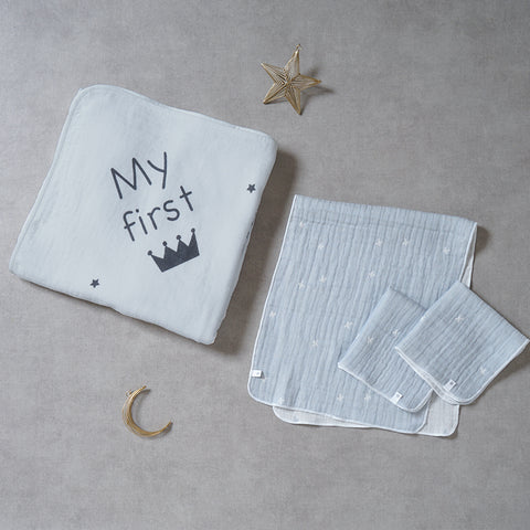 十字星彩天絲三層紗沐浴巾彌月禮盒組 藍