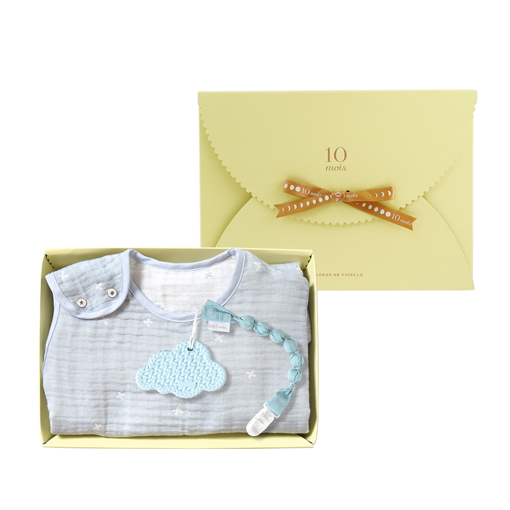 十字星彩天絲三層紗防踢背心固齒器禮盒組 藍