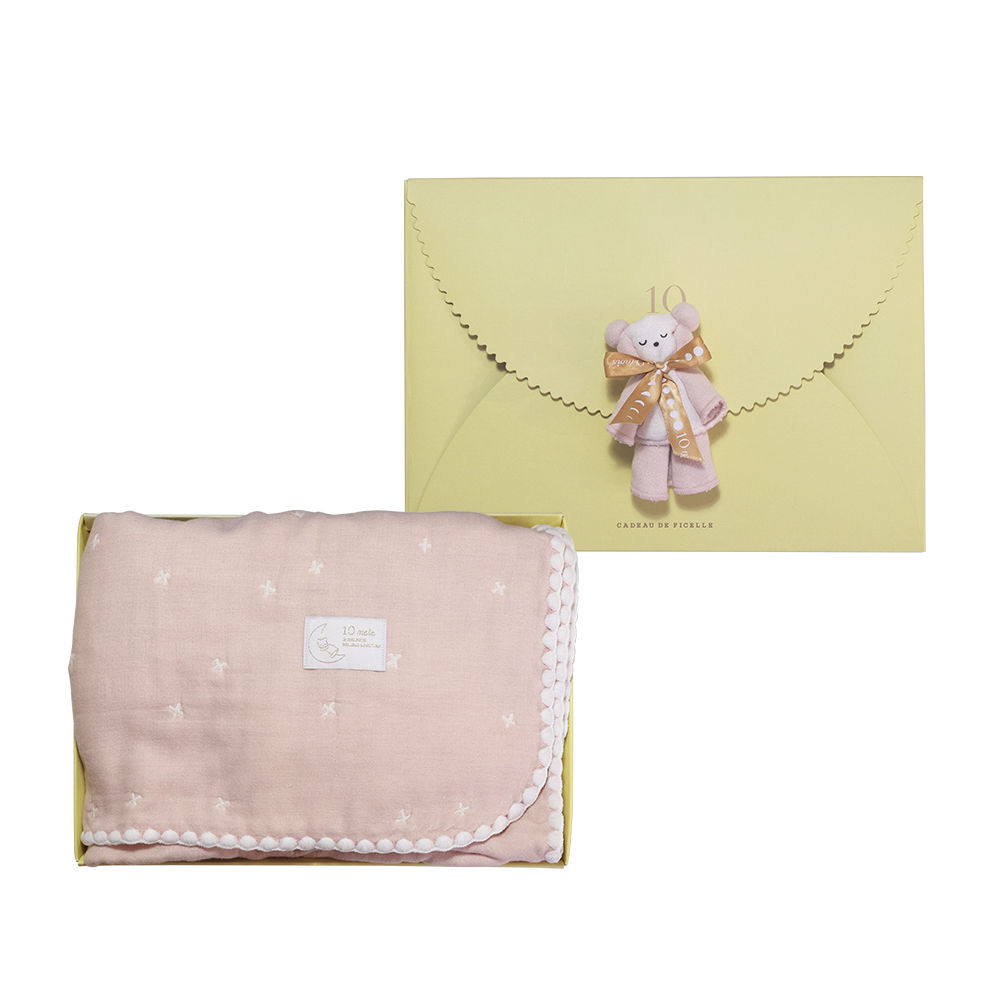 十字星彩六層紗被手帕禮物熊禮盒組 粉紅