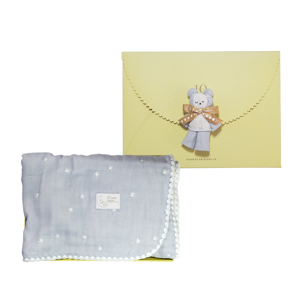 十字星彩六層紗被手帕禮物熊禮盒組 粉藍