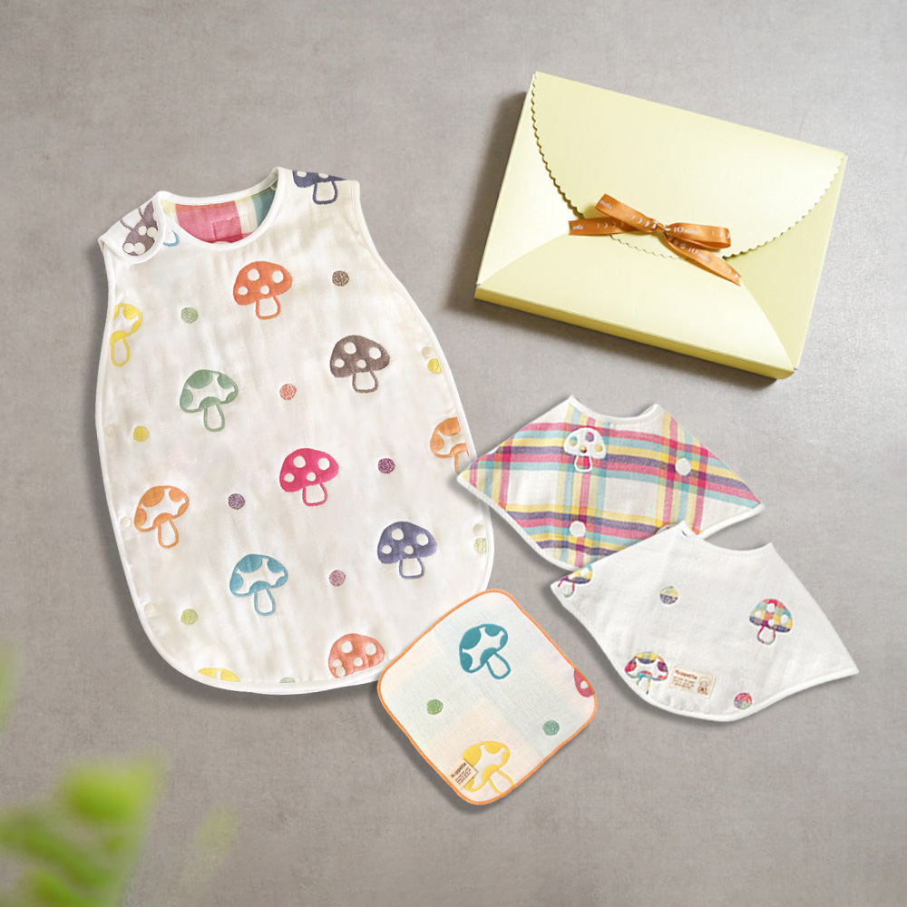蘑菇六層紗防踢背心圍兜禮盒組