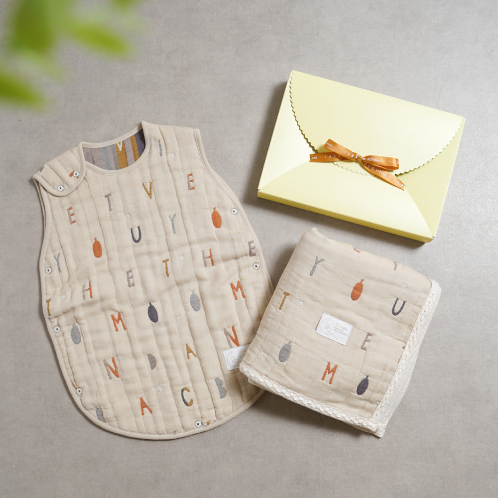 星辰字母羊毛六層紗豪華保暖被禮盒組