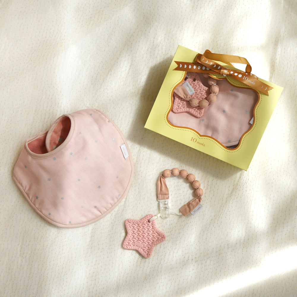 星彩圍兜固齒器小禮盒組 粉紅