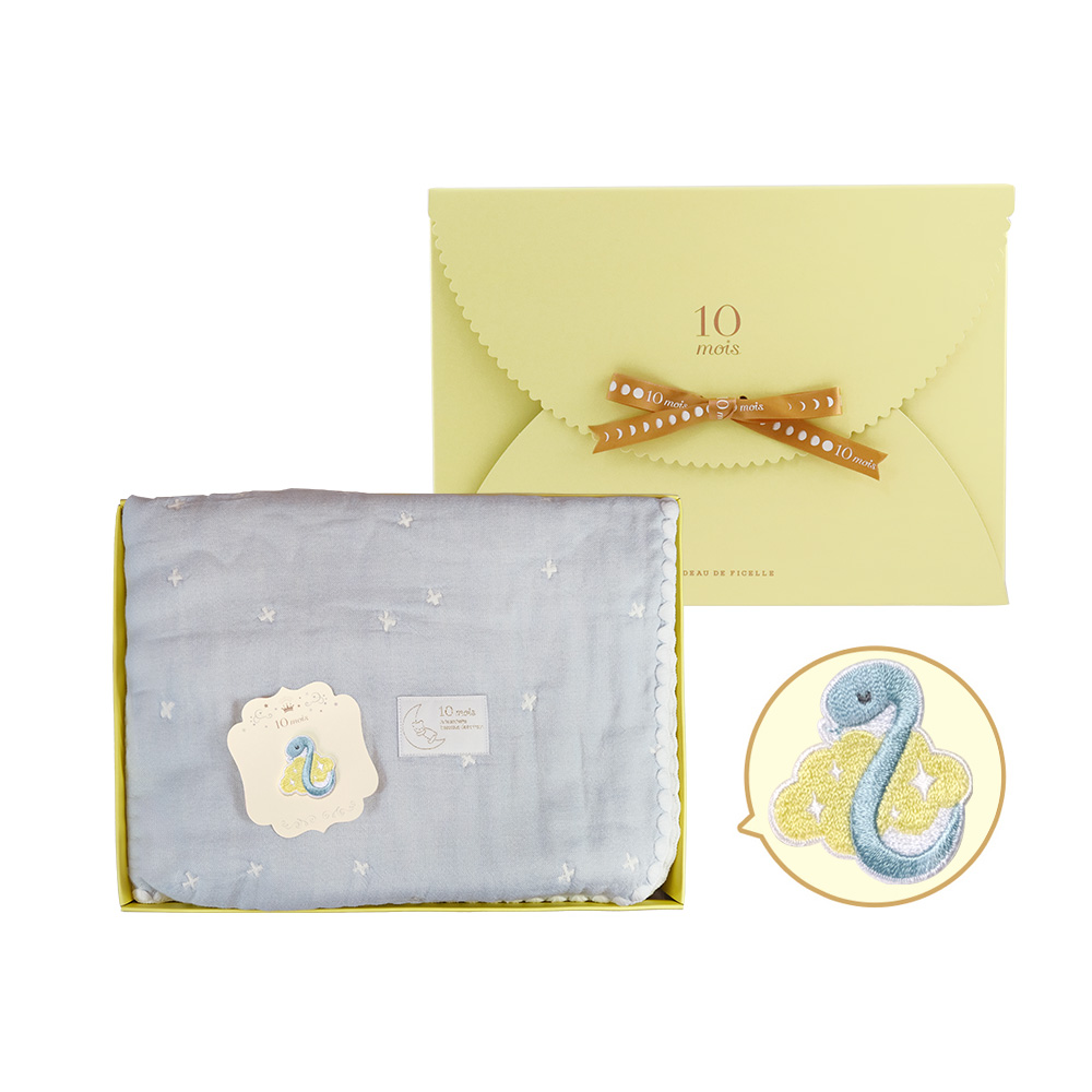 吉祥蛇寶十字星彩六層紗被燙布貼禮盒組 天空藍