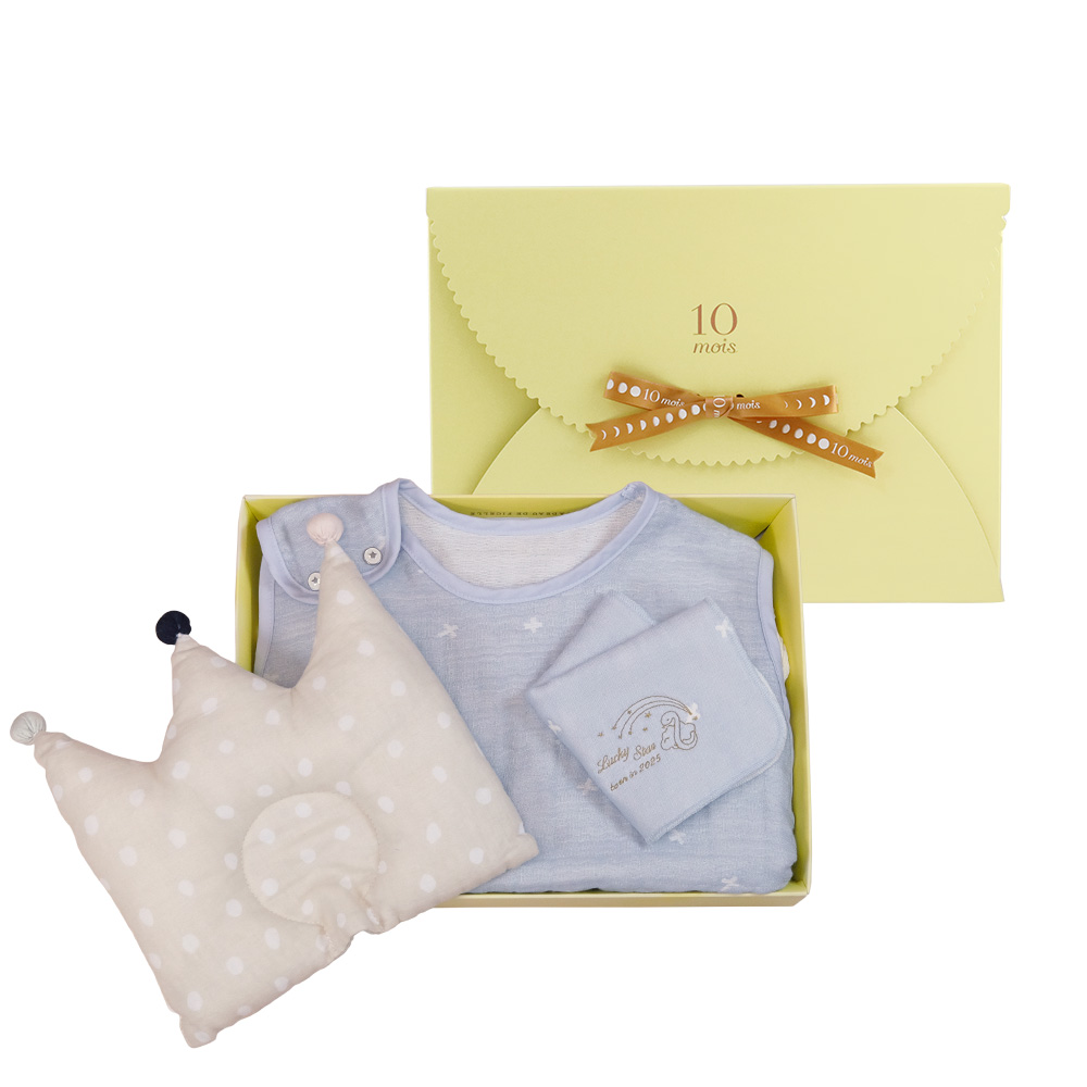 |蛇寶刺繡|蛇來幸福好眠禮盒組 嬰童藍