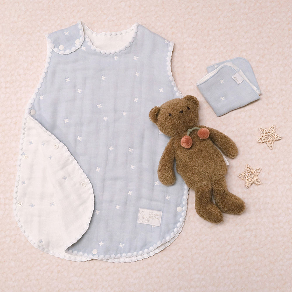 櫻桃嘟嘟玩偶六層紗防踢背心禮盒組 嬰童藍