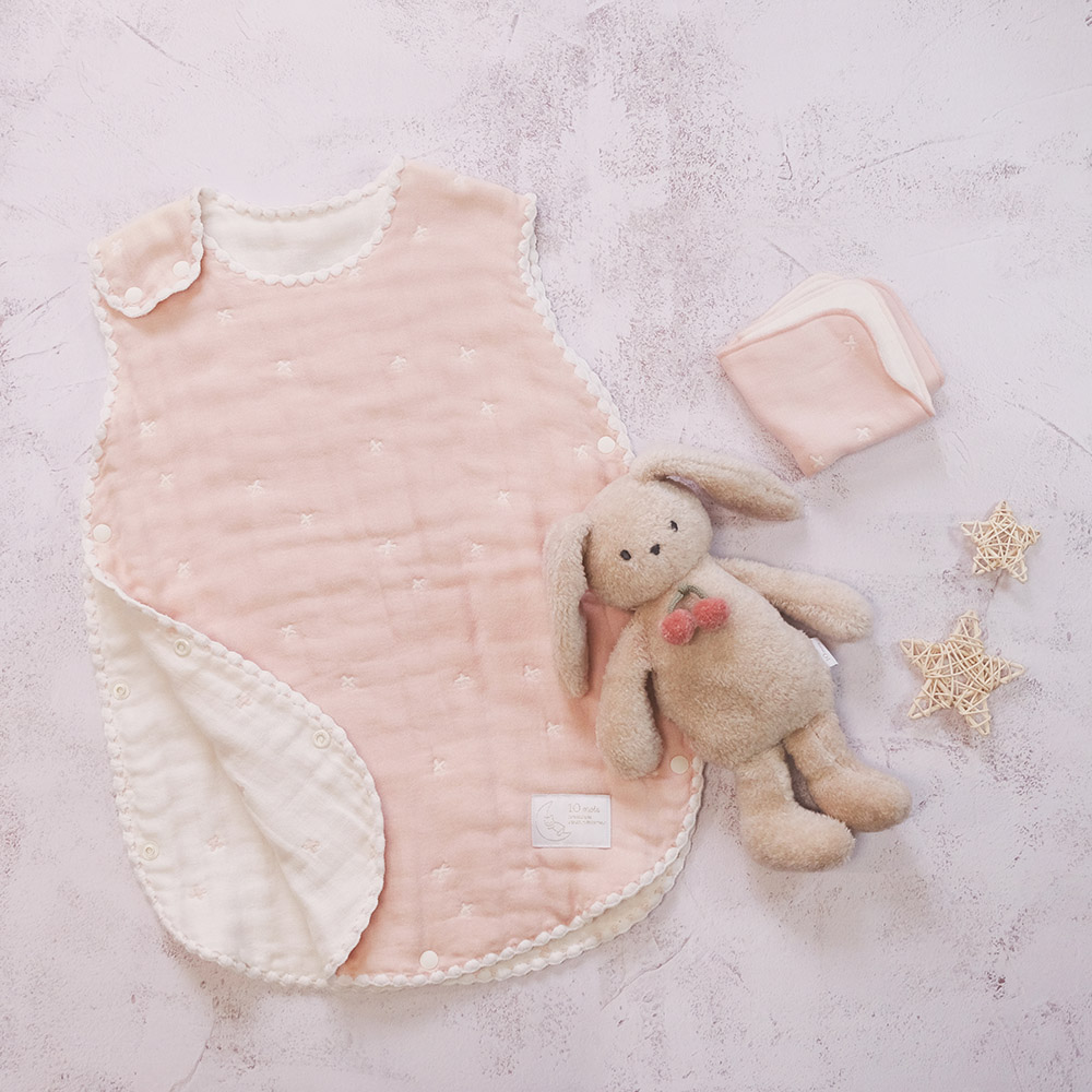 櫻桃嘟嘟玩偶六層紗防踢背心禮盒組 嬰童粉