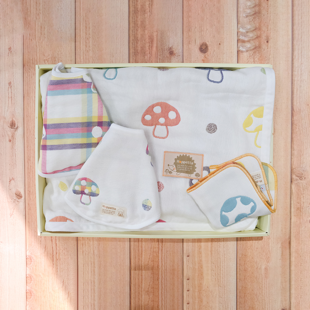 蘑菇六層紗被圍兜大禮盒