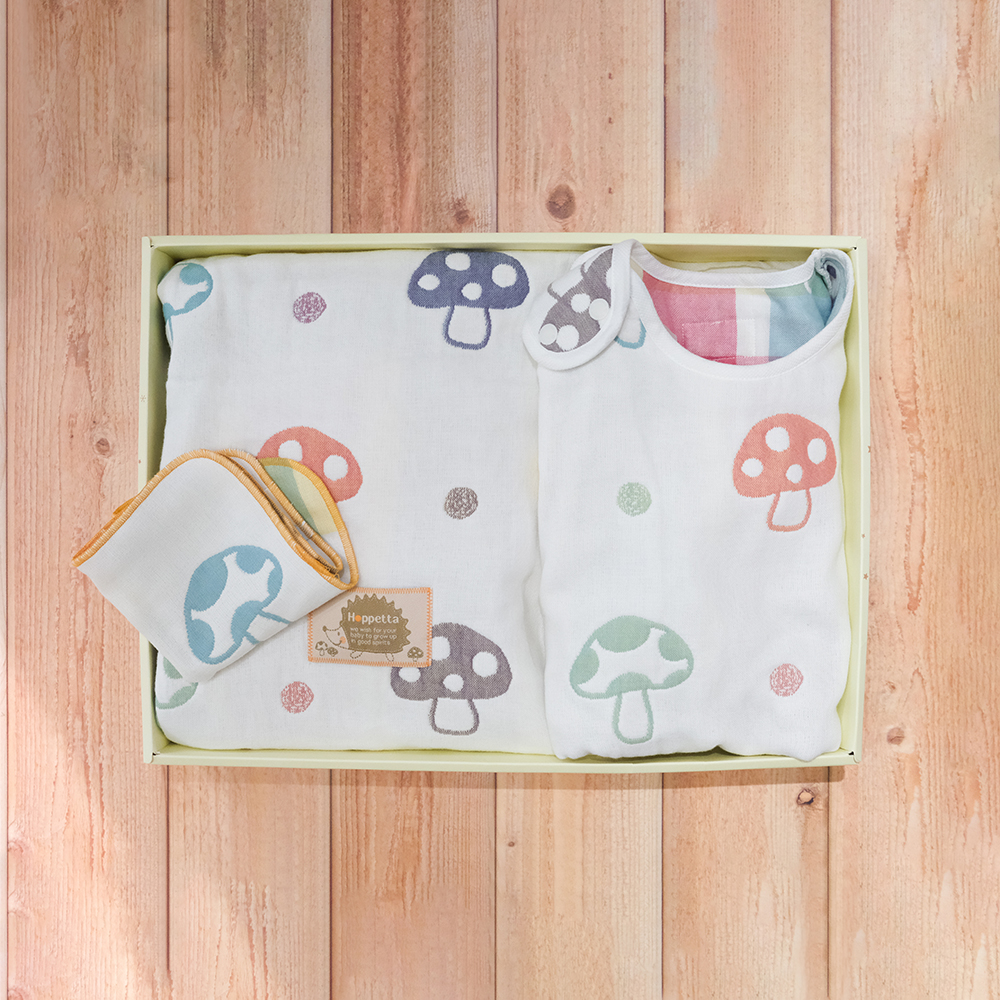 蘑菇六層紗防踢被大禮盒