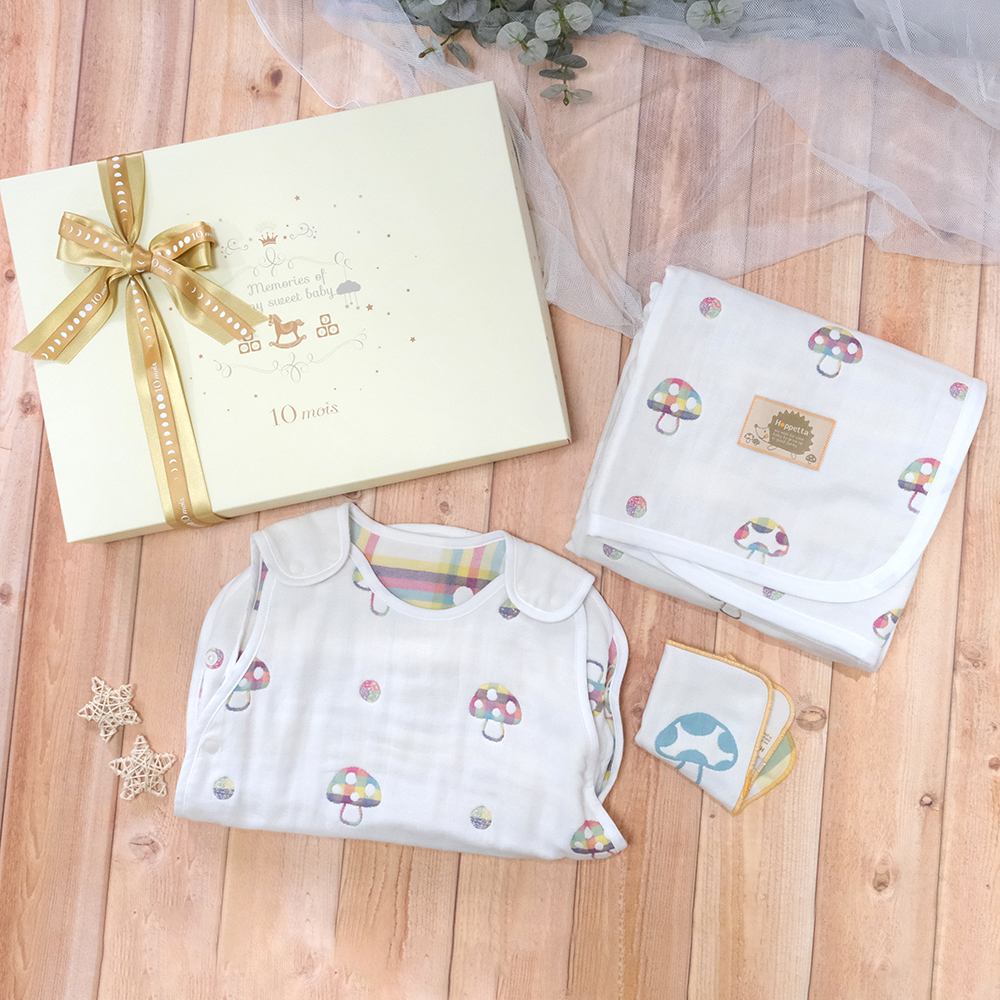 彩虹蘑菇六層紗防踢被大禮盒