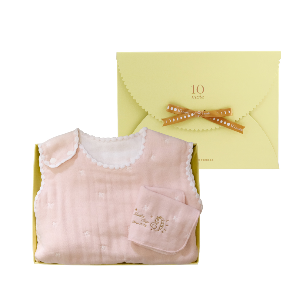 ｜馬寶刺繡｜十字星彩防踢背心馬年刺繡手帕禮盒 夢幻粉