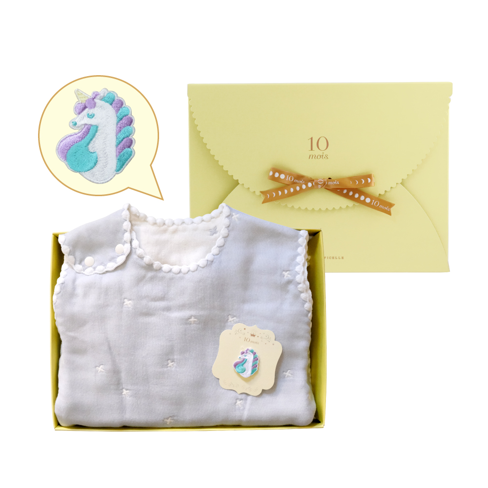 福氣馬寶十字星彩六層紗防踢背心燙布貼禮盒組 天空藍