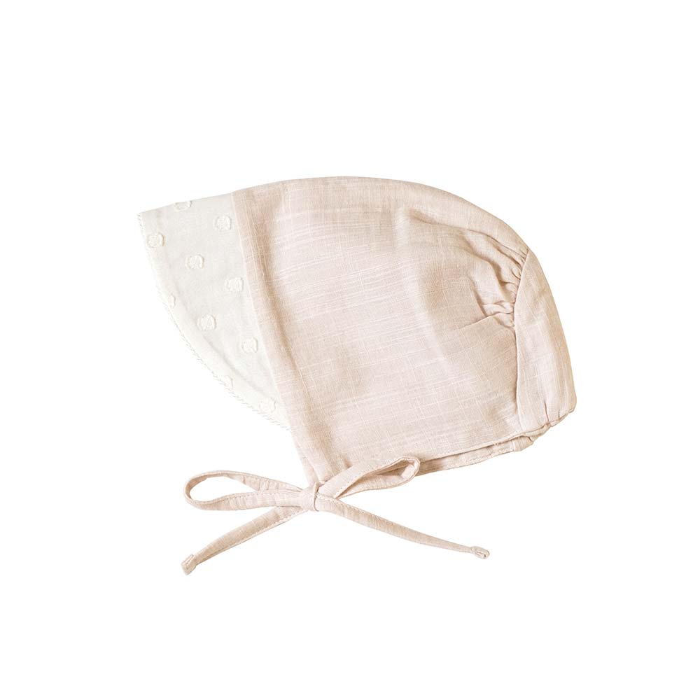 蕾絲邊蝴蝶結綁帶帽(藕粉).