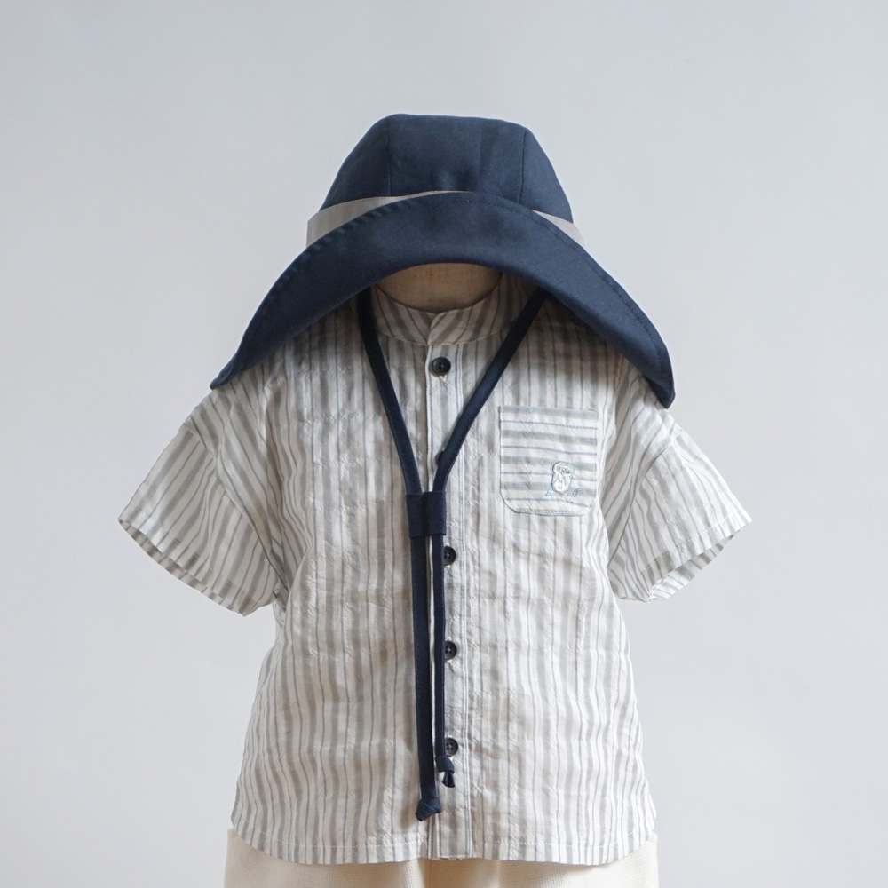 棉麻絲帶遮陽帽 藍.