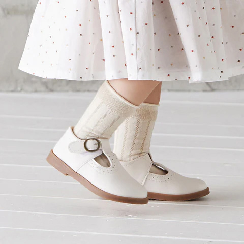 針織蘋果小腿襪 白13-15