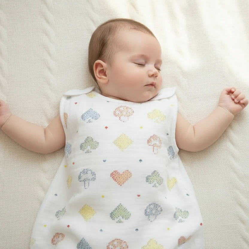 蘑菇森友會 瞬拆涼感天絲三層紗防踢背心 嬰童(可拆替換透氣排汗網眼布)