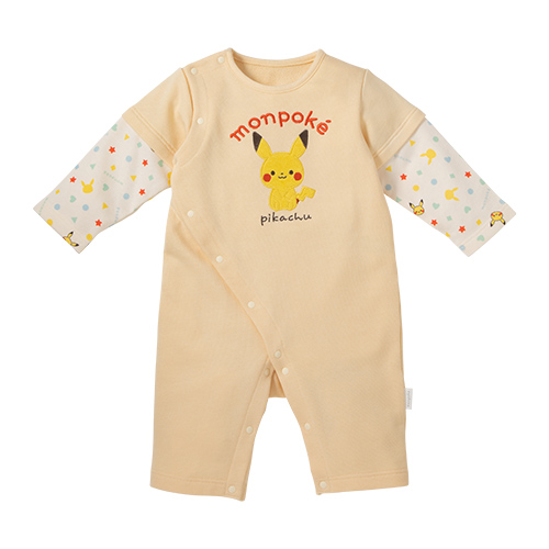 Mompoke寶可夢 皮卡丘刺繡布貼新生兒連身衣