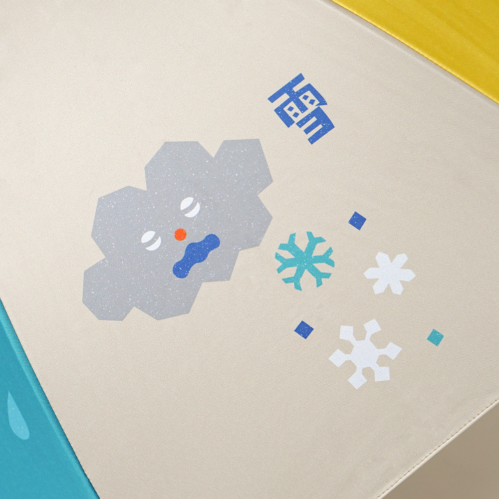 聯名系列正是以宮澤賢治最廣為人知的詩作《不畏風雨》，為靈感起點，tupera tupera以其標誌性的拼貼風格與大膽色彩，轉化為各式圖案，融入「雨」「晴」「雲」「風」「暴風雨」「雪」「雷」「彩虹」等各種漢字和圖案，不輸給雨不輸給風，擁有直面世界的勇氣，是對每個孩子的期待與祝福。