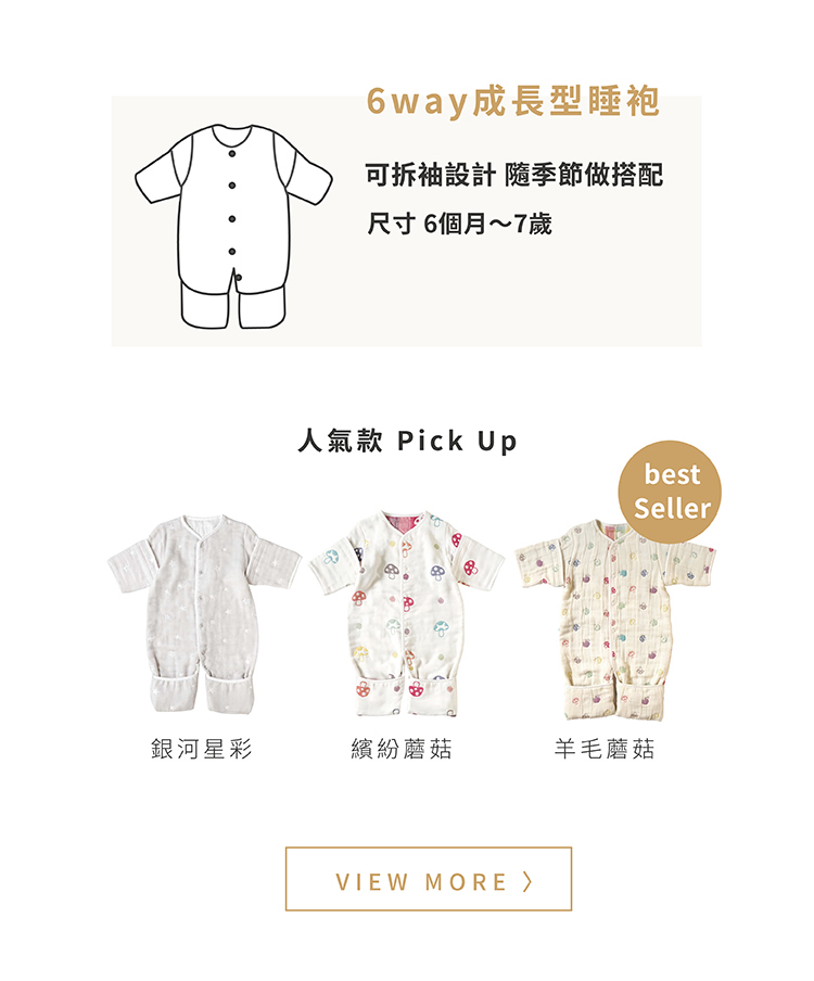 6way成長型睡袍、人氣款pick up:銀河星彩、繽紛蘑菇、羊毛蘑菇