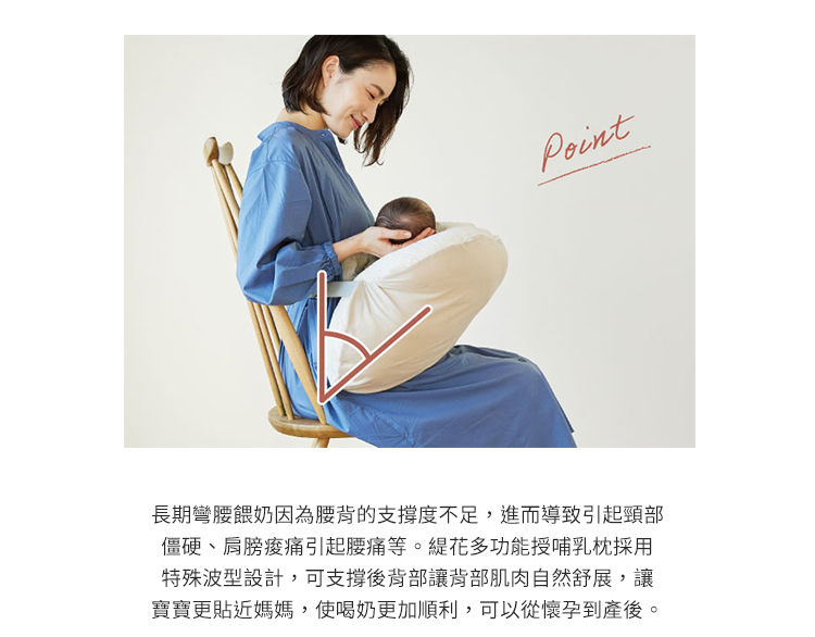 每日授乳更加輕鬆，長期彎腰餵奶因為腰背的支撐度不足，進而導致引起頸部僵硬、肩膀痠痛引起腰痛等。